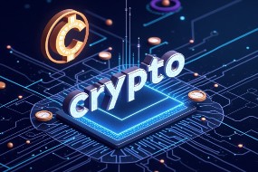 Digital coins emerging from a blockchain network powered by Ai.